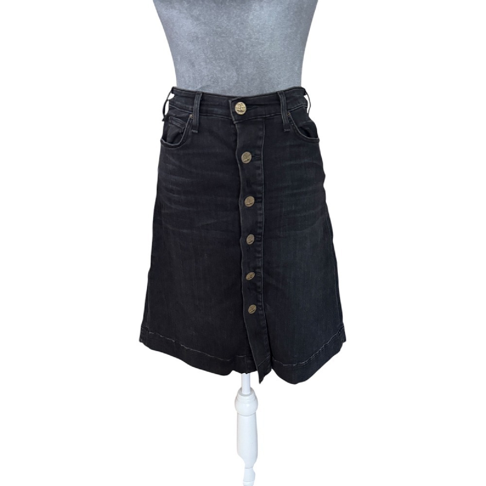 McGuire Denim Skirt Button Front Black Wash A-Line Casual Women's Size 26
